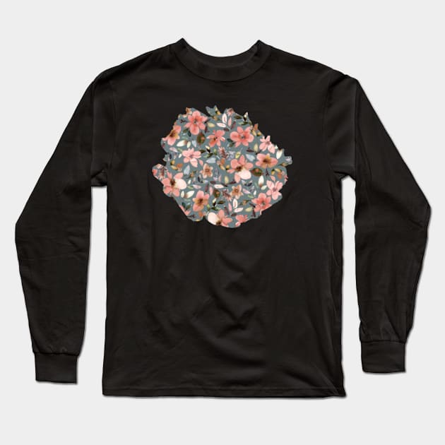 Tropical flowers-Pink gray Long Sleeve T-Shirt by ninoladesign